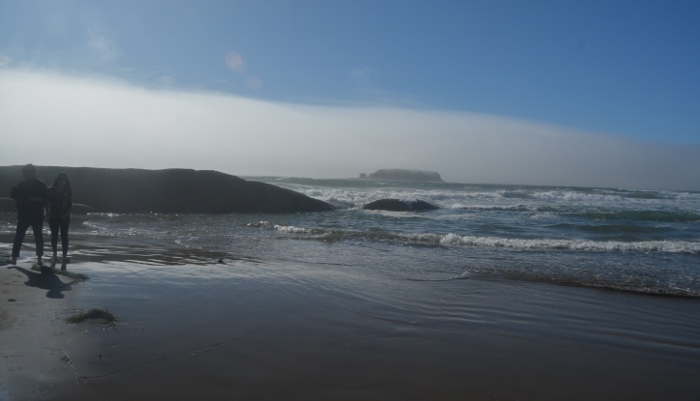beach scene with rocks at low tide